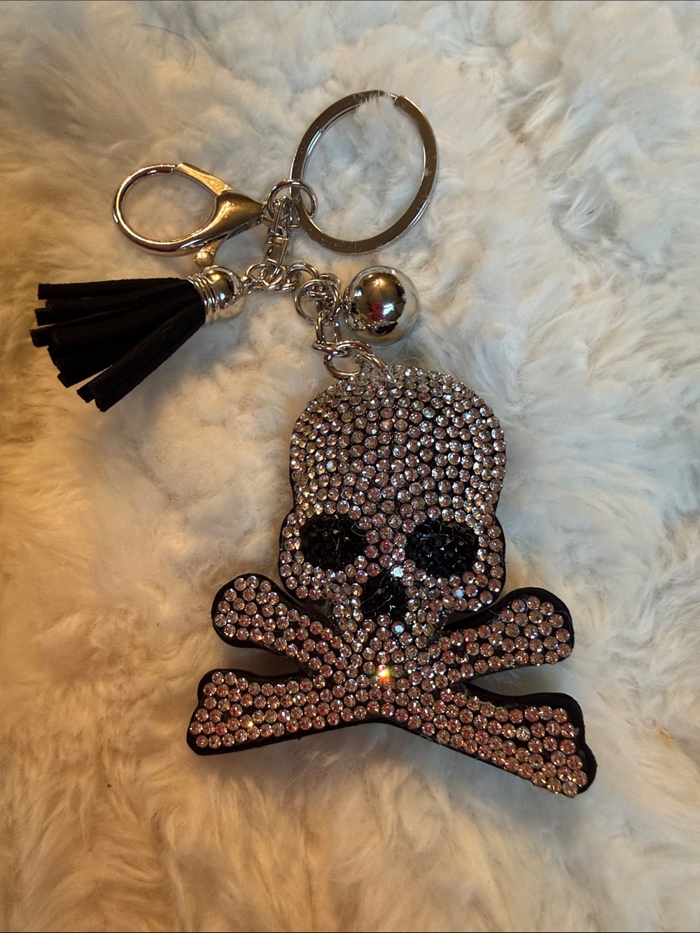 Rhinestone Skull & Crossbones Tassel Keychain Bag  Chain Halloween Pirate